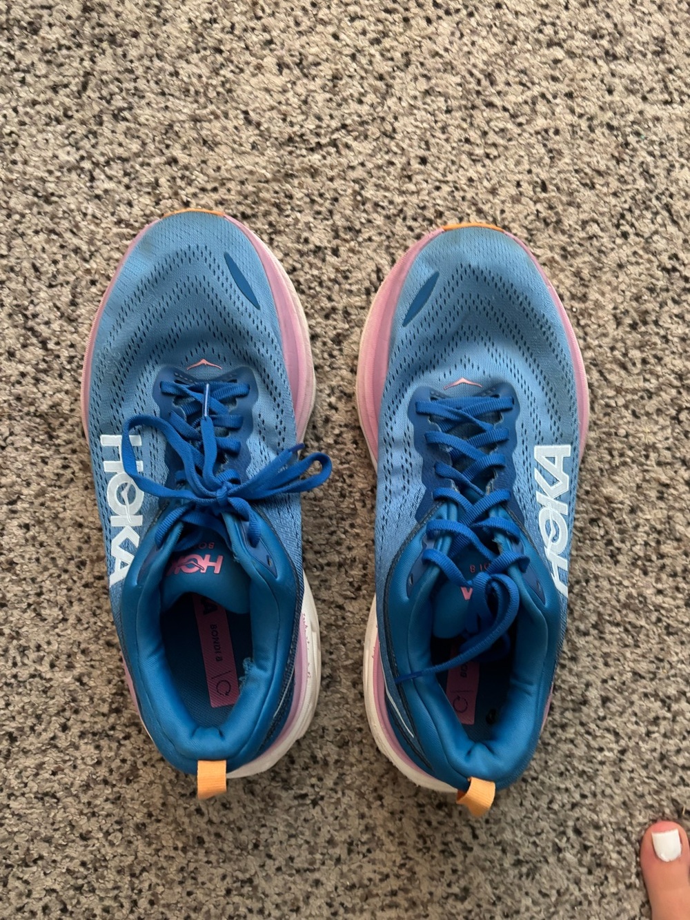 Hoka Blue Running Shoes with Pink Accents